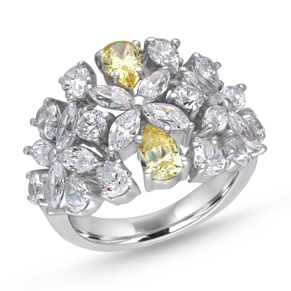 Bridal Ring in Yellow Pear Shaped & White Swarovski Zirconia